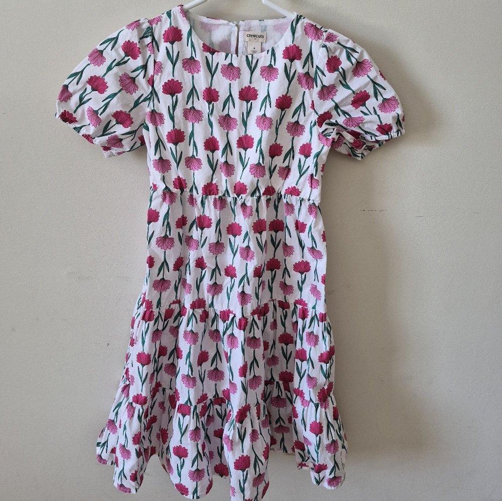 Crewcuts White Dress with Pink and Green Floral Pattern
